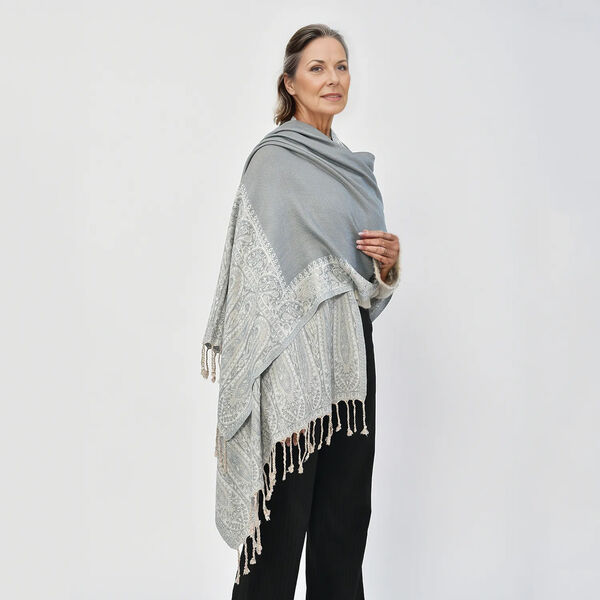 Gewebter Viskose Jamawar Schal, hellgrün image number 3