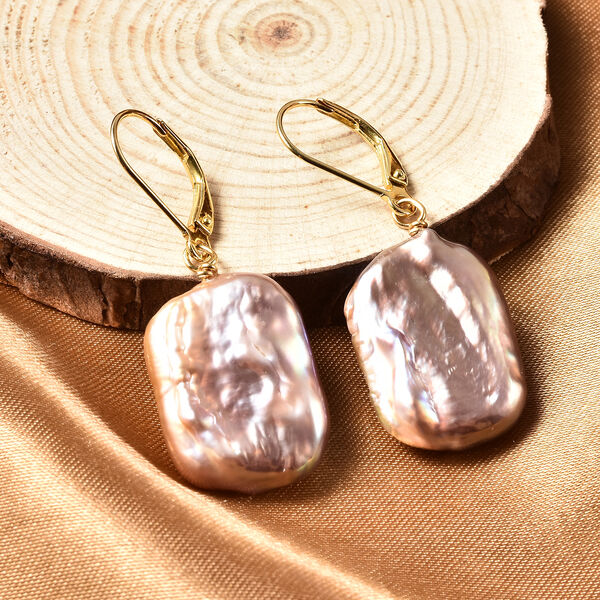 Lila Barockperle Ohrringe 925 Silber Gelbgold &Uuml;berzug ca. 29,00 ct image number 2