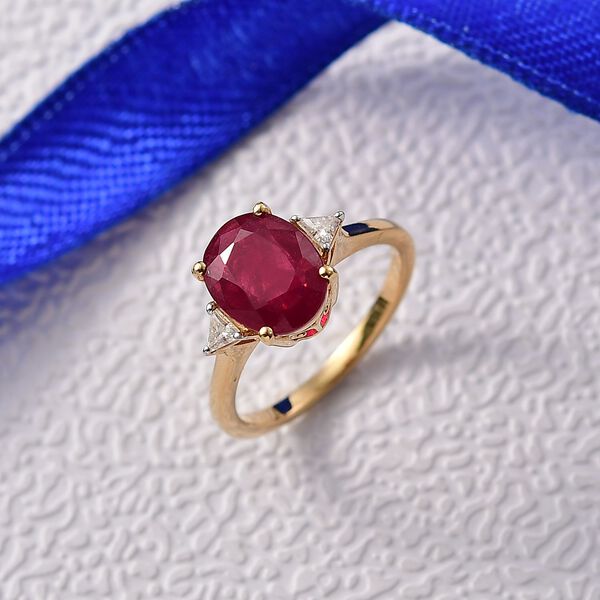 D'Joy Afrikanischer Rubin (Fissure gefüllt), Moissanit Ring 925 Silber 750 Gelb Vergoldet (Größe 18.00) ca. 4,33 ct image number 1