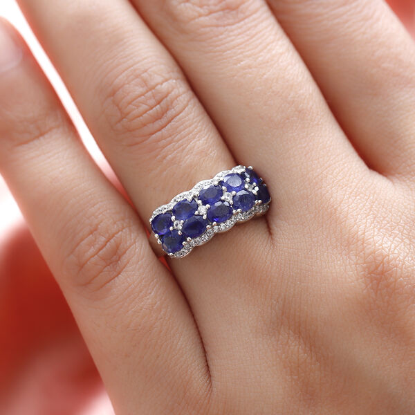 Masoala Saphir und Zirkon-Ring, 925 Silber platiniert, 3,30 ct. image number 3