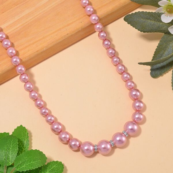 Rosa Muschelkernperlen und weiße Kristall, 45+5 cm image number 2