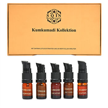 SQIN Botanicals- Kumkumadi-Set: Gesichts&ouml;l, Nachtgel, Gesichtscreme, Gesichtsserum, Kalte Creme, je 5ml (gesamt 25ml)