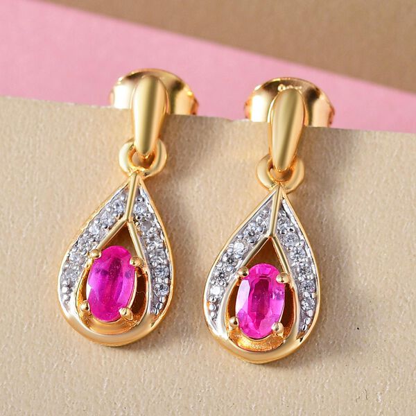 Ilakaka Rosa Saphir und Zirkon-Ohrh&auml;nger, 925 Silber vergoldet, 0,80 ct. image number 2