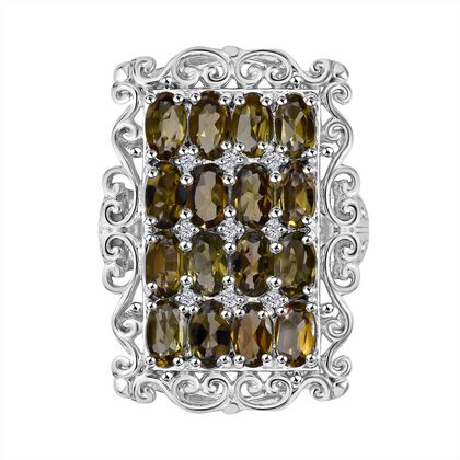 Gelber Turmalin, Wei&szlig;er Zirkon Ring 925 Silber rhodiniert (Gr&ouml;&szlig;e 17.00) ca. 3,39 ct