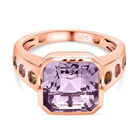 Rose De France Amethyst, mehrfarbiger Turmalin Ring, 925 Silber rosévergoldet, (Größe 17.00) ca. 5.12 ct