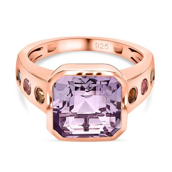 Rose De France Amethyst, mehrfarbiger Turmalin Ring, 925 Silber ros&eacute;vergoldet, (Gr&ouml;&szlig;e 17.00) ca. 5.12 ct