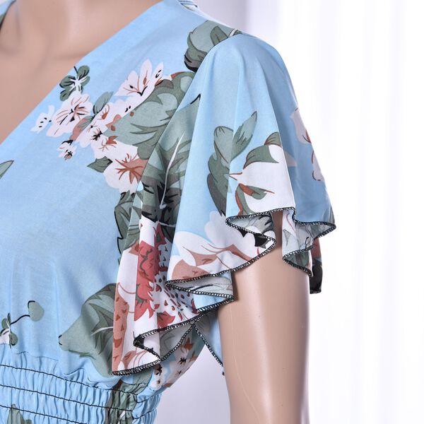 Top mit gesmokter Taille und Flatter&auml;rmeln, Himmelblau image number 5