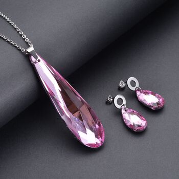 2er-Set- stimulierte Rosa Kristall Ohrringe und Anh&auml;nger mit Kette - 56,03 ct.