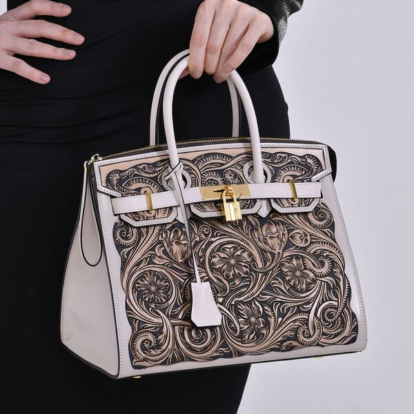 Grand Pelle  - Designer-inspirierte Echtleder Handtasche, wei&szlig; image number 9