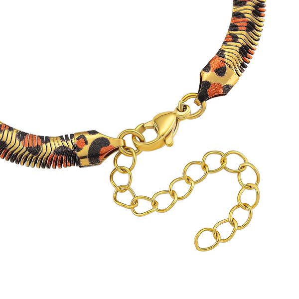 Leoparden-Print Fischgr&auml;ten Armband aus 316L Edelstahl mit Goldplattierung, ca. 19 cm +3.5 cm Extender image number 5