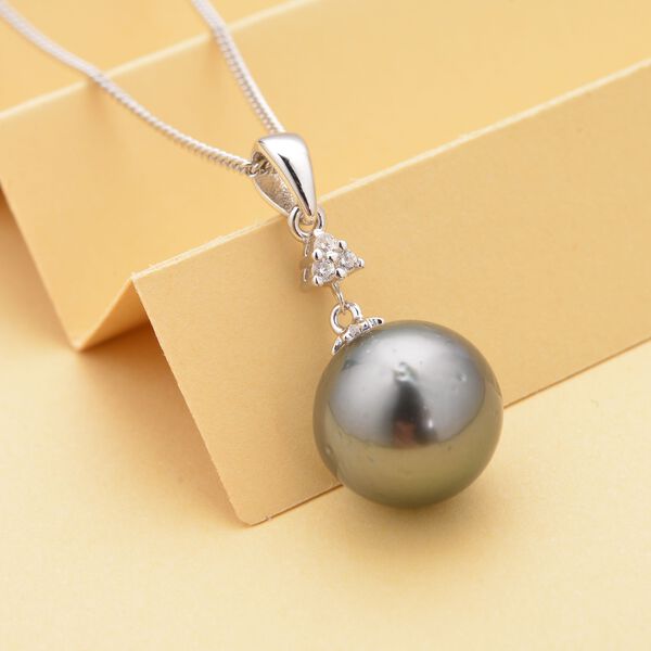 11-12 mm Tahiti-Zuchtperlen und weißer Zirkon-Anhänger mit Kette image number 3