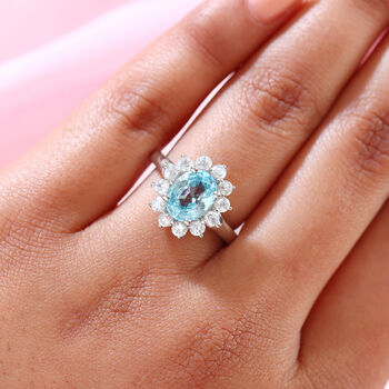 Blauer und Wei&szlig;er Zirkon Ring 925 Silber platiniert (Gr&ouml;&szlig;e 19.00)