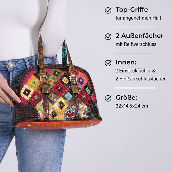 Chaos by Elsie Multicolor Kroko-Prägung Echtleder Crossbody Tasche mit RFID-Schutz und Mini-Taschenlampe und LA MAREY Schal aus 100 % Maulbeerseide image number 5