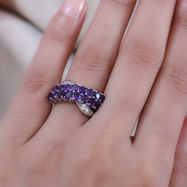 Lusaka Amethyst und Zirkon Ring 925 Silber Platin-&Uuml;berzug image number 3