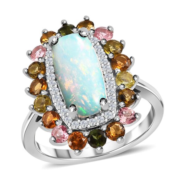 Nat&uuml;rlicher, &auml;thiopischer Welo Opal, mehrfarbiger-Turmalin Ring, 925 Silber platiniert (Gr&ouml;&szlig;e 20.00) ca. 3.61 ct image number 4