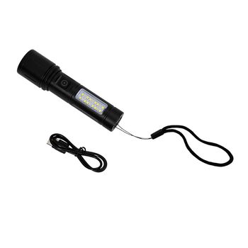 Wiederaufladbare LED-Taschenlampe mit 6 Lichtmodi und verstellbarem Kopf, 1200 mAh Akku, Aluminiumgeh&auml;use, 35x138 mm, Schwarz