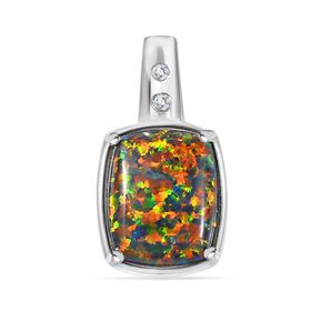 Labor erstellt schwarzen Opal, Weißer Zirkon Anhänger 925 Silber platiniert ca. 1,77 ct.