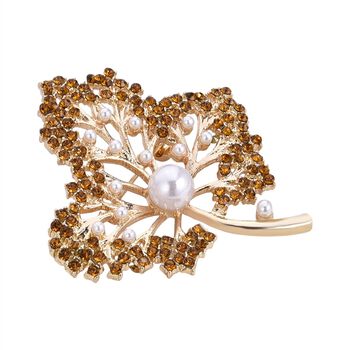 Kunststoff Perle, Champagner Kristall Brosche  Gelb