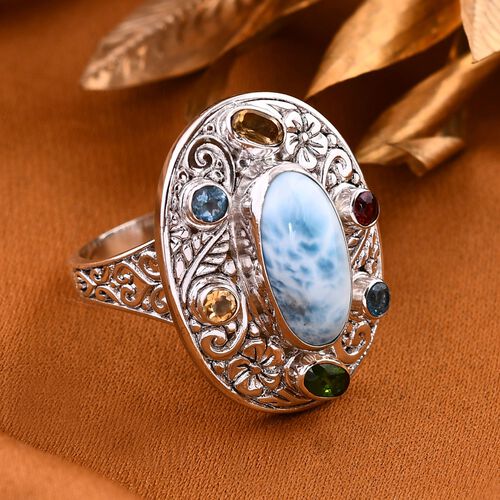Royal Bali - Larimar, Natürlicher Chromdiopsid Ring 925 Silber (Größe 18.00) ca. 7.03 ct image number 1