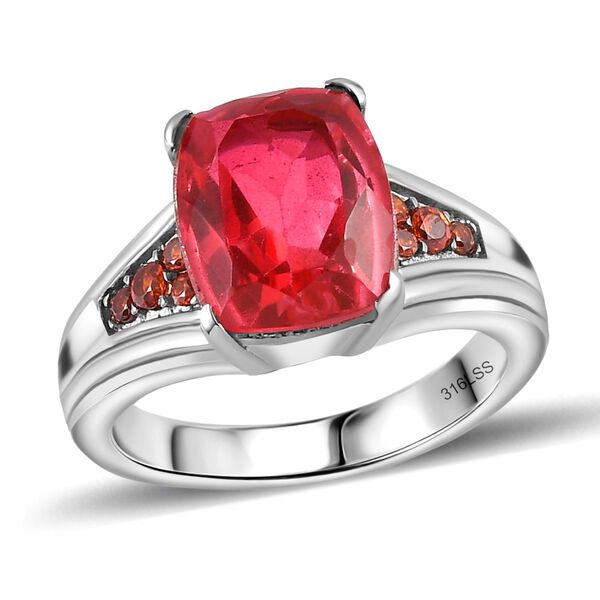 Padparadscha Quarz Triplette, Orange Zirkonia Ring Edelstahl (Gr&ouml;&szlig;e 17.00) ca. 4,80 ct image number 4