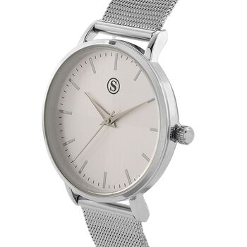 STRADA Armbanduhr, zweifarbiges Sonnenschliff Zifferblatt, Silberfarben, 316L Edelstahl Mesharmband