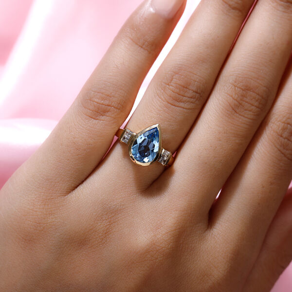 Schweizer Blautopas und Zirkon Ring 925 Silber vergoldet  ca. 3,90 ct image number 3