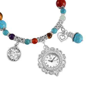 STRADA - Japanisches Uhrwerk, Mehrfarbig Edelsteine, Wei&szlig;er Kristall Flexible Uhr 18.5 cm 316L Edelstahl ca. 25.30 ct