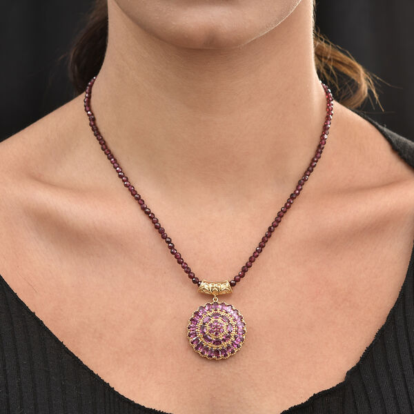 Rhodolith Granat Halskette ca. 50 cm 925 Silber vergoldet ca. 123,60 ct image number 2