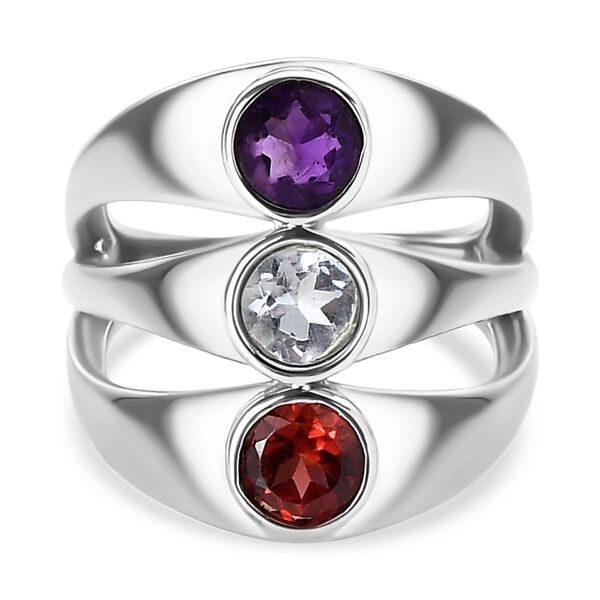 Roter Granat, himmelblauer Topas und afrikanischer Amethyst-Ring - 1,69 ct.