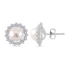 Weiße Muschelkernperle, Weißer Zirkonia Ohrringe 925 Silber rhodiniert