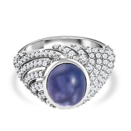Tansanit, Wei&szlig;er Zirkon Ring, 925 Silber platiniert, (Gr&ouml;&szlig;e 20.00) ca. 4.64 ct