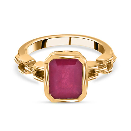 Fissure gefüllt Rubin Solitär Ring 925 Silber vergoldet (Größe 18.00) ca. 2,92 ct
