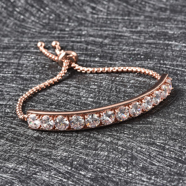 Flexibles wei&szlig;es Zirkonia Bolo-Armband, ca. 15-25 cm, ros&eacute;farben image number 1