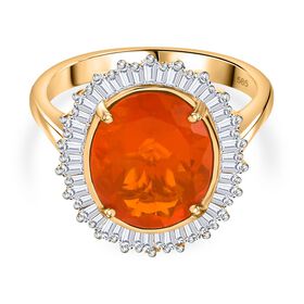 AAA Mexikanischer Kirschfeuer-Opal und Diamant Ring in 585 Gold - 3,34 ct.