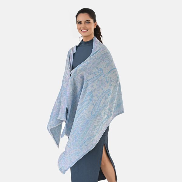 "Merino jacquard wool scarf Wool - 82%, silk - 18% Size -70x200 cm Color - Light blue" image number 2
