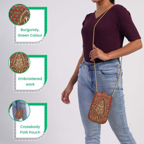 Bestickte Crossbody-Handytasche, Größe 8,5x5,25 cm, Rot/grün image number 1