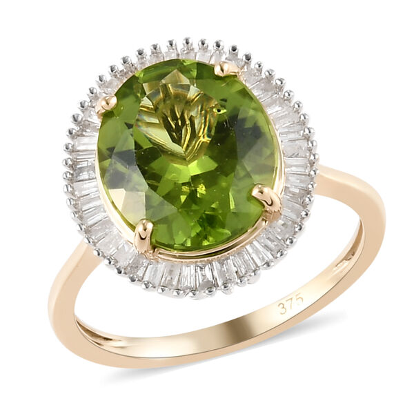 AAA natürlicher Peridot und Diamant Halo-Ring, 375 Gelbgold  ca. 5,29 ct image number 4