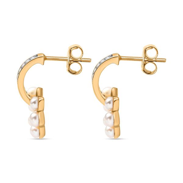 Süßwasser Perle, Weißer Zirkon Ohrringe Messing 750 Gelb Vergoldet image number 4