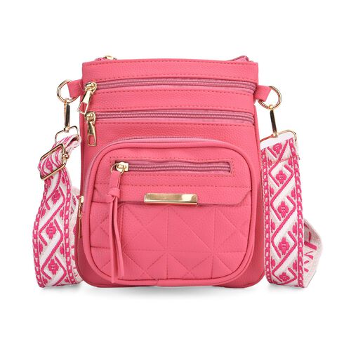 Crossbody-Tasche mit mehreren Fächern, 19x22?cm, Minzgrün -Grau mit gemustertem Schultergurt, Minzgrün
