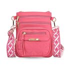 Crossbody-Tasche mit mehreren Fächern, 19x22?cm, Rosa-Grau mit gemustertem Schultergurt, rosa