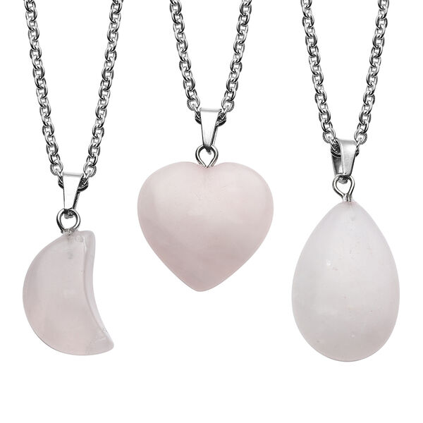 3er- Set Rosenquarz-Anh&auml;nger mit Kette, ca. 50 cm, Edelstahl ca. 24,30 ct