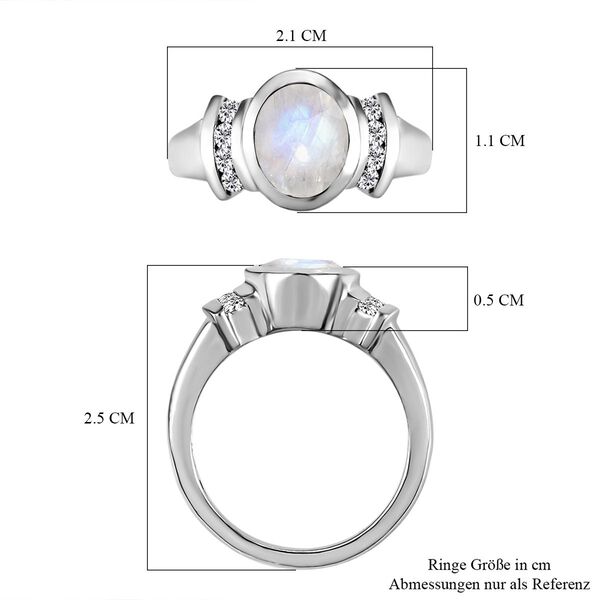 Premium Regenbogen Mondstein und wei&szlig;er Zirkon-Ring, 925 Silber platiniert  ca. 2,00 ct image number 7