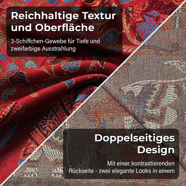 Jamawar-Schal, 3-Schiffchen-Webung, 70x200 cm, Rot image number 5