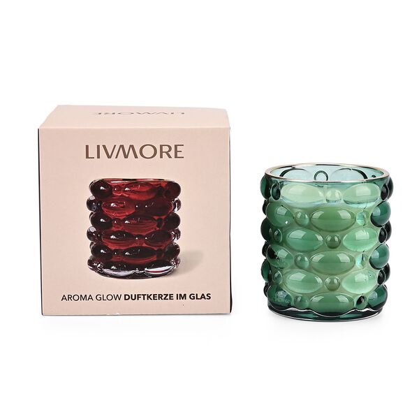 LIVMORE - Duftkerze im strukturierten Glas, Amber und Pfingstrose, 48 Std. Brenndauer, Dunkelgrün image number 5