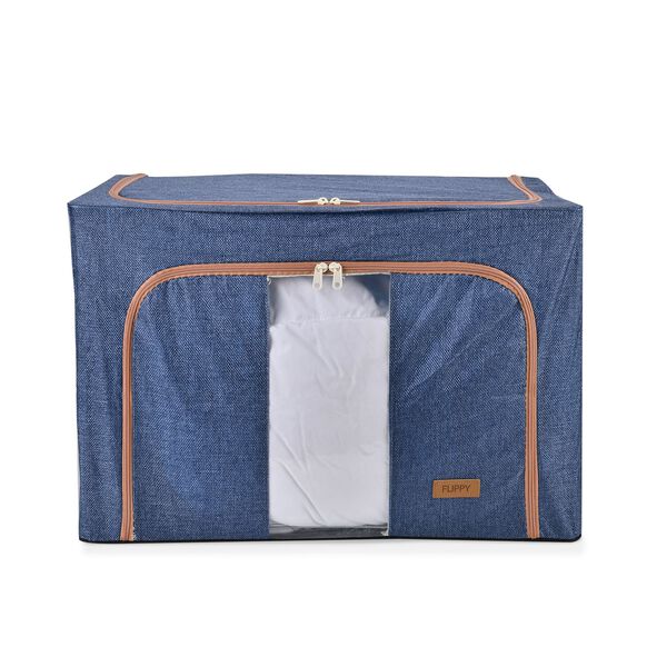 Faltbare Aufbewahrungsbox aus Stoff mit Metallrahmen und PVC Fenster, 60 x 44 x 40 cm, 100L, Blau