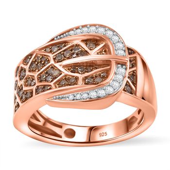 Nat&uuml;rlicher Champagner Diamant Ring 925 Silber 750 Ros&eacute;gold Vermeil (Gr&ouml;&szlig;e 18.00) ca. 0,50 ct