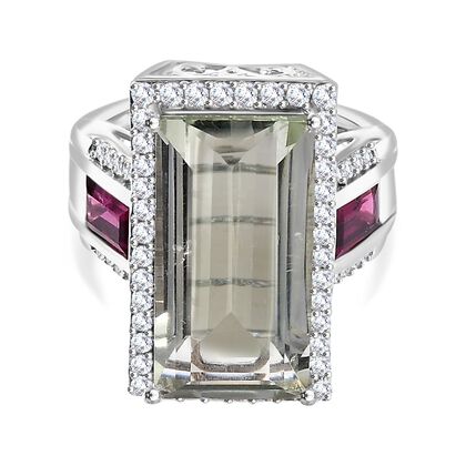 Prasiolith, Rhodolith Granat Ring 925 Silber rhodiniert (Gr&ouml;&szlig;e 17.00) ca. 13.70 ct