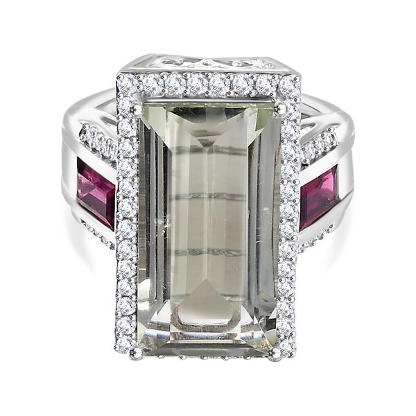 Prasiolith, Rhodolith Granat und Zirkon-Ring - 13,70 ct.