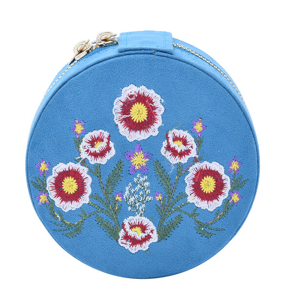 Runde Schmuckbox mit Spiegel und Reißverschluss, Türkis image number 4