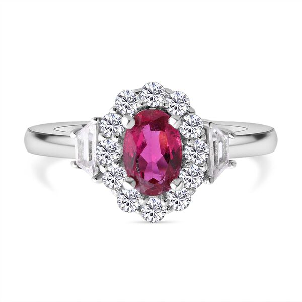 AAA Rubellit und wei&szlig;er Zirkon-Ring, 925 Silber platiniert  ca. 0,98 ct